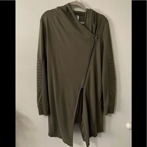 Olive Zipper Cardigan with Hoodie